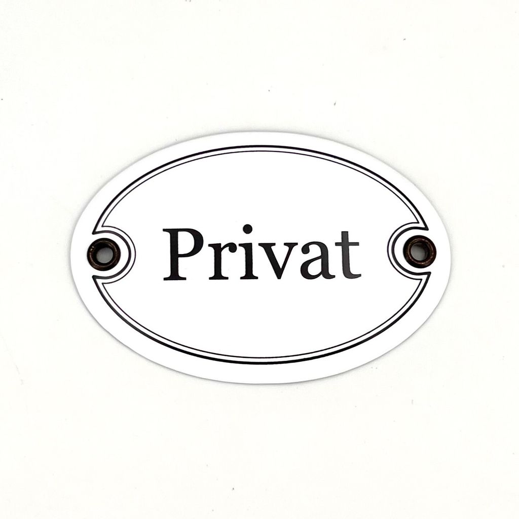 Emaille Türschild PRIVAT oval 7x10 cm Schild Emailschild Vintage Metallschild - Blechschild - Küchendeko - Deko Retro Wandschild (Weiß)