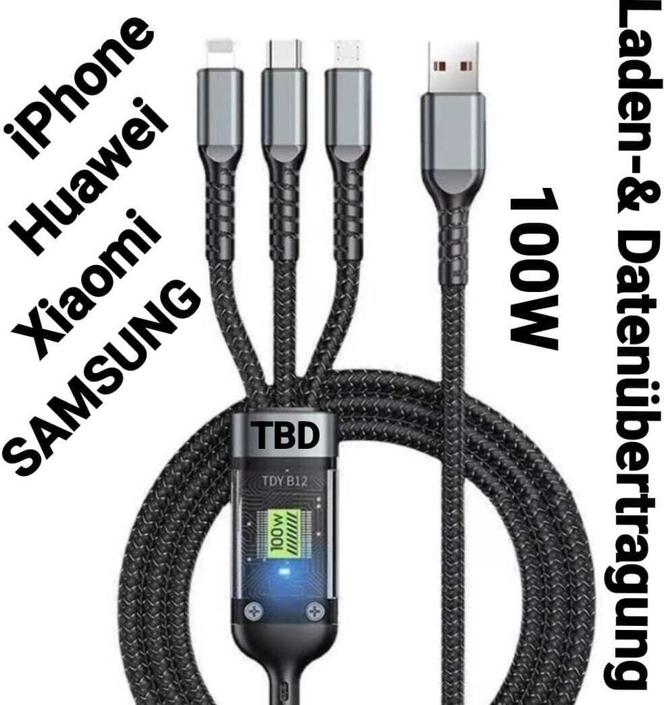 3in1 100W-intelligentes USB Schnellladekabel Lade-& Produktbild
