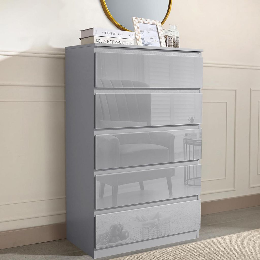 Sideboard Kenji 5 Schubladen Hochglanz Grau Produktbild 
