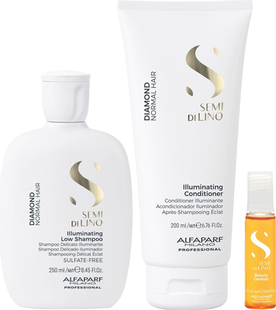 Alfaparf Semi Di Lino Diamond Illuminating Low Shampoo 250ml + Conditioner 200ml + Cellula Madre Beauty Genesis 13ml