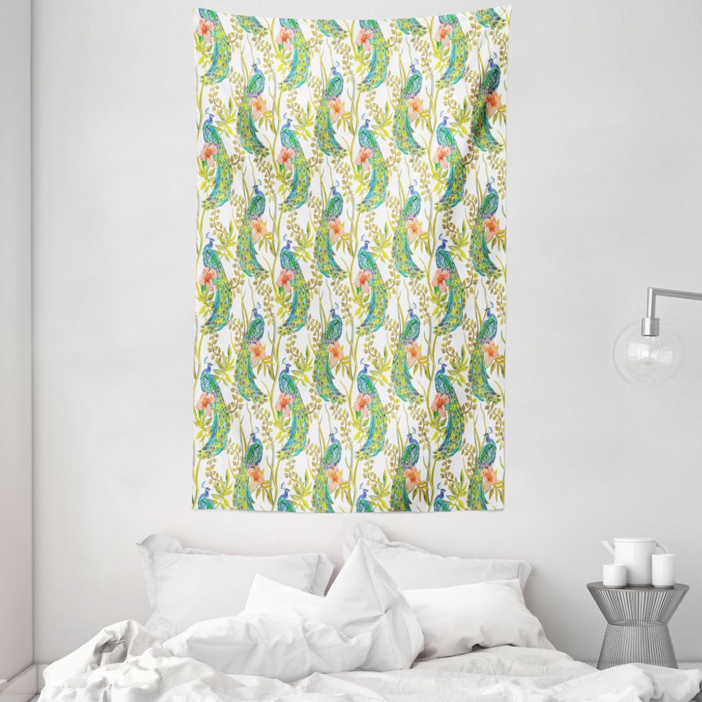 ABAKUHAUS Tropisch Wandteppich und Tagesdecke, Boho Pfauenfedern aus Weiches Mikrofaser Stoff Waschbar ohne Verblassen Digitaldruck, 140 x 230 cm, ...