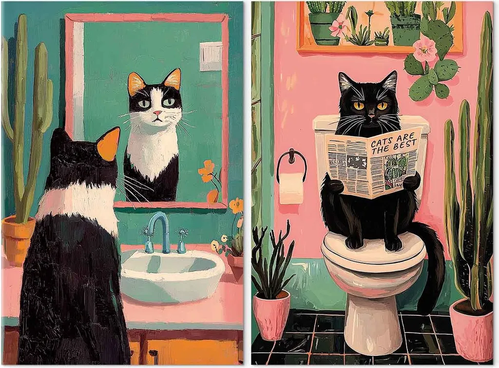murando - Set di murales XL motivo gatto 80x60cm 2 pezzi ciascuno 40x60cm collage 2er tela non tessuta stampa d'arte moderna da parete design tela immagini decorazione - Deko fürs WC Toilette g-H-10137-b-a - 8
