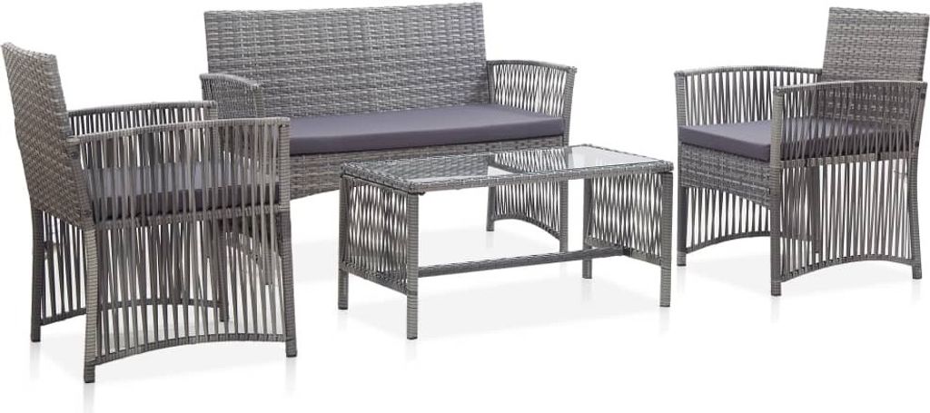 Möbel 4-tlg. Garten-Lounge-Set mit Auflage Poly Rattan Anthrazit - Balkonmöbel 46437