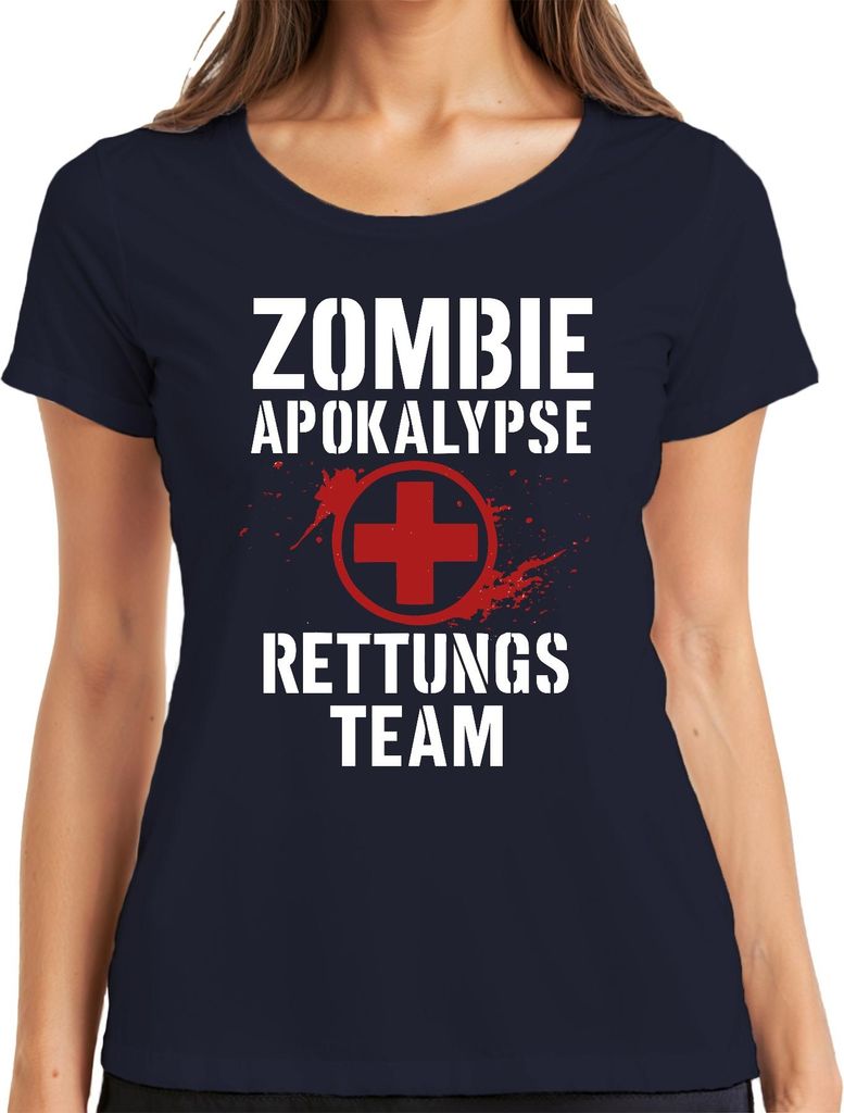 Zombie Apokalypse Rettungs Team Überlebensteam Notfall Sanitäter Damen T-Shirt, Navy, XXL