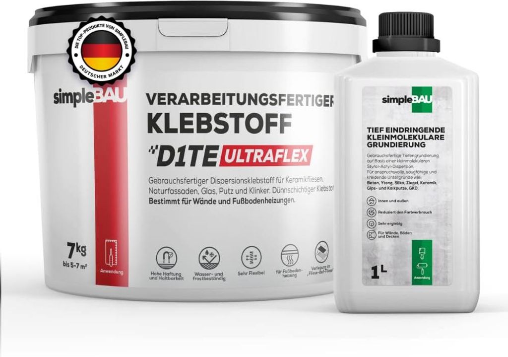 SimpleBau Fertigfliesenkleber 7KG Universal Kleber für Produktbild 