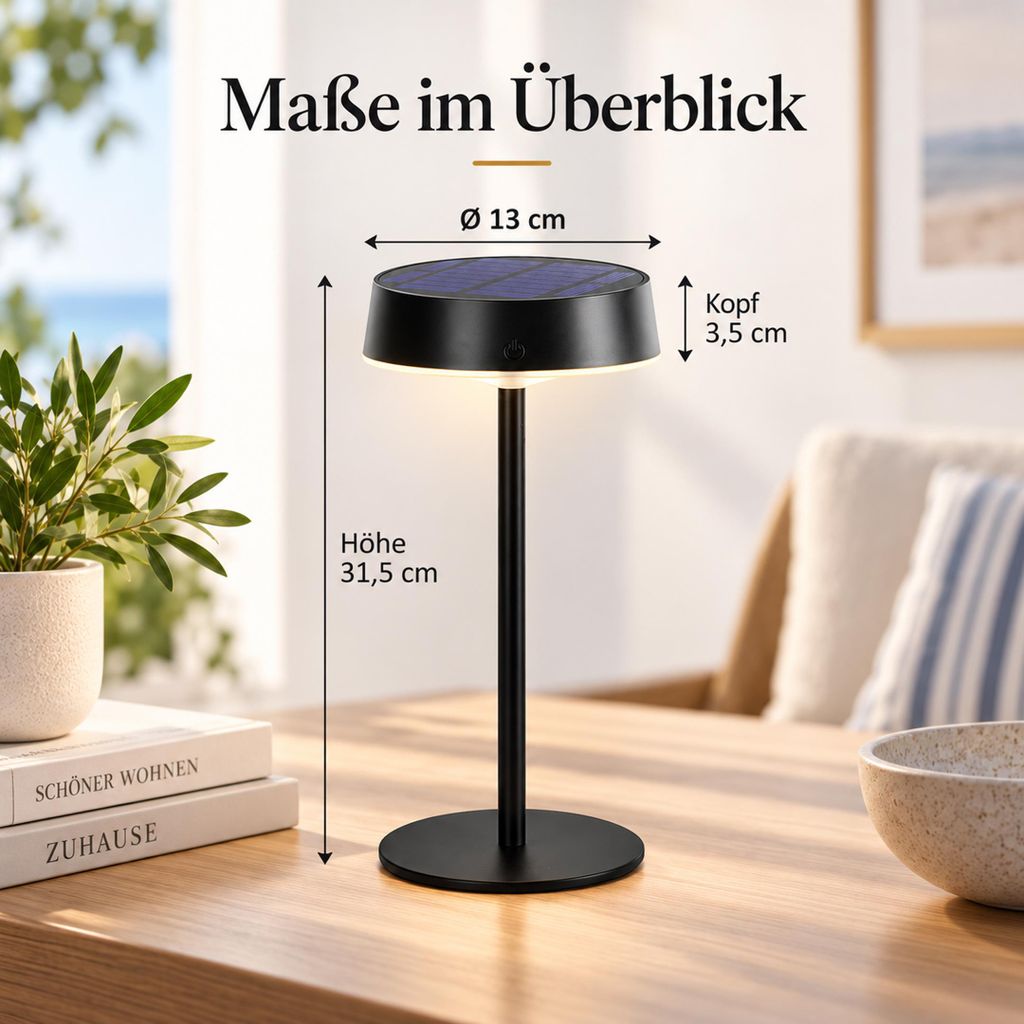 Akku Tischlampe Kabellos Solar LED Lampe Wasserdicht Wiederaufladbar Nachtlicht Innen
