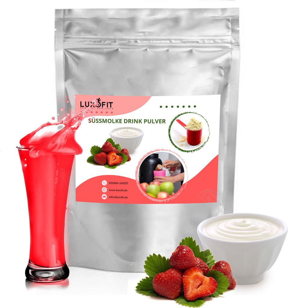 Erdbeere Joghurt Süßmolke Drink Pulver mit Whey Protein 1 kg