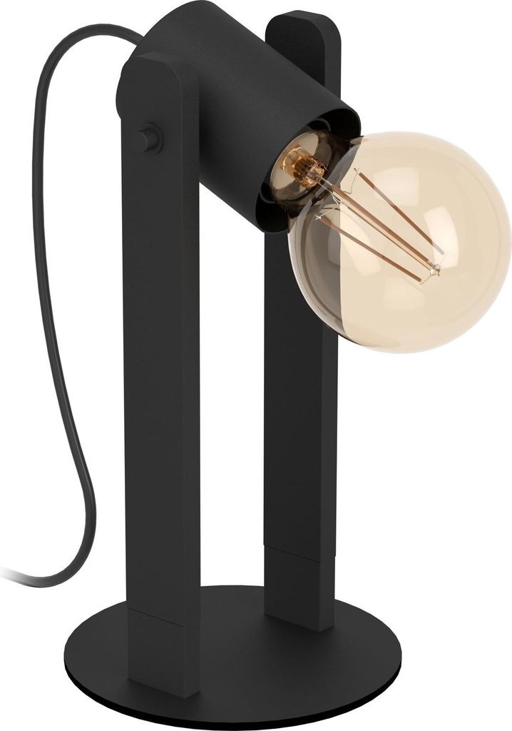 EGLO Tischlampe Plimsoll, Nachttischlampe mit schwenkbarem Spot, Tischleuchte aus Holz und Metall, Deko Lampe Wohnzimmer, FSC100PA, E27 Fassung