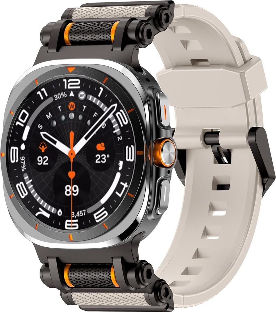 Für Samsung Galaxy Watch Ultra 2 2025 / Watch Ultra 47mm Silikon Metall Band Beige / Schwarz