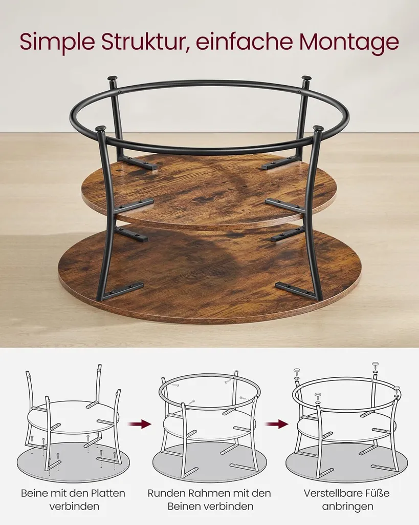 Table Basse Vintage Ronde 80cm Montage Simple Structure Métal Robuste