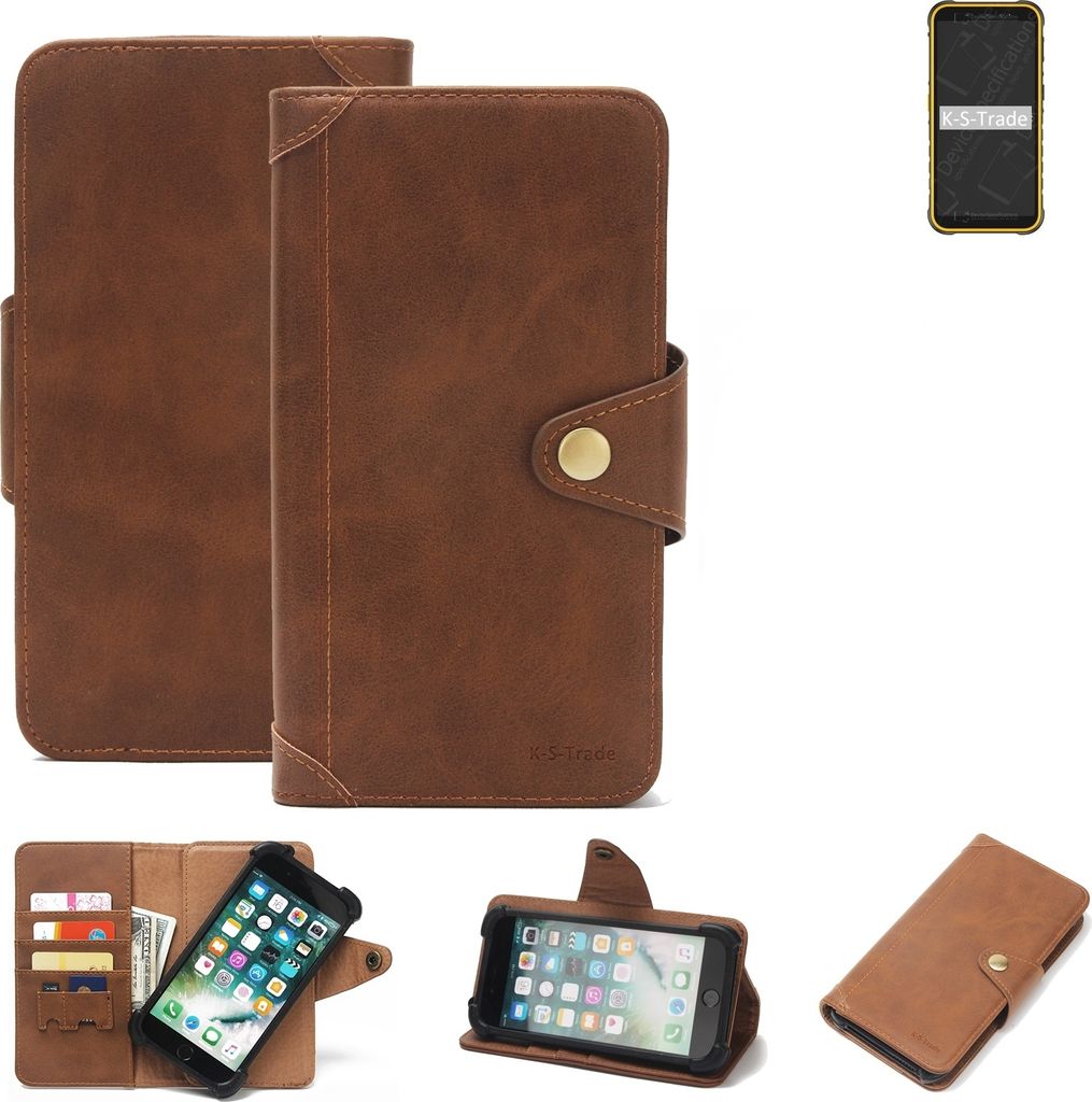 K-S-Trade Handyhülle für Ulefone Armor X8i Schutz Hülle Walletcase Bookstyle Tasche Case Handytasche Wallet Flipcase Cover PolyurethanBraun (1x)
