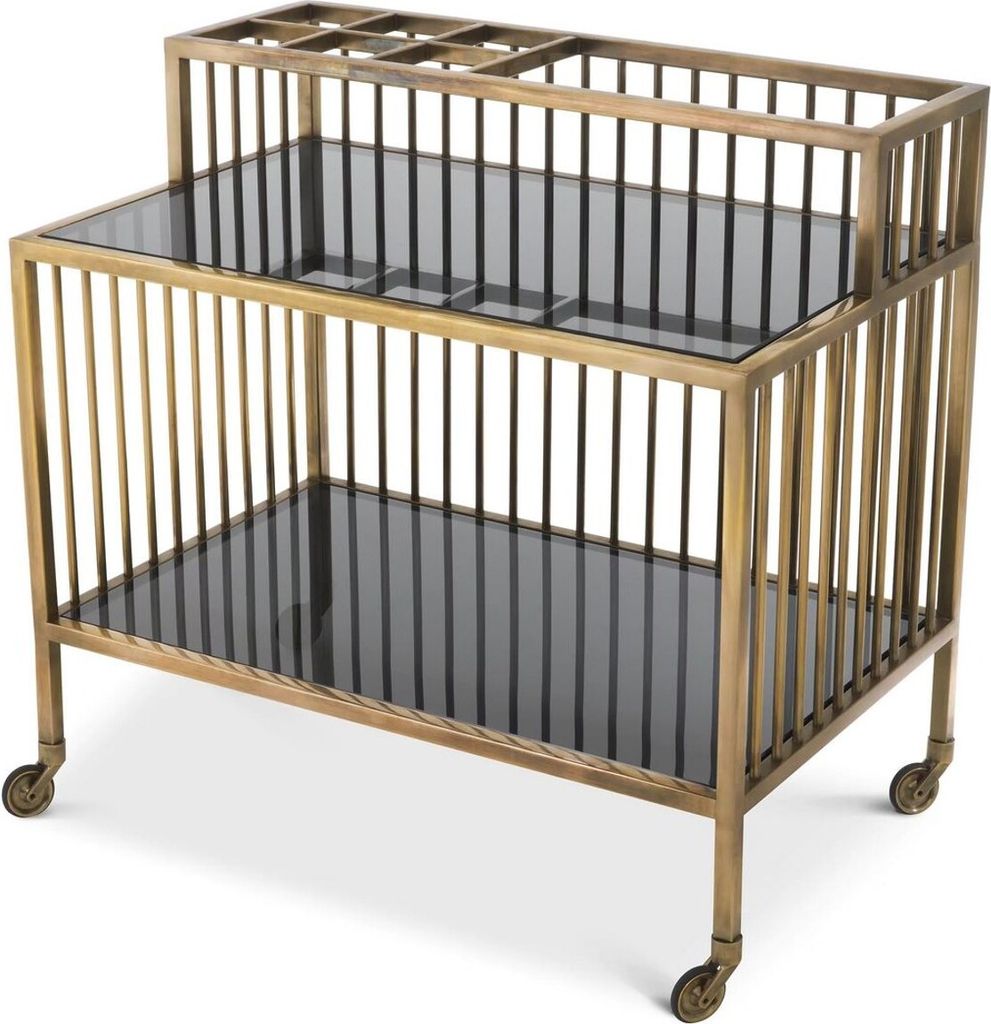 Casa Padrino Luxus Servierwagen Vintage Messing / Grau 80 x 50,5 x H. 76,5 cm - Hotel Restaurant Gastronomie Trolley - Luxus Hotel Restaurant Gastr...