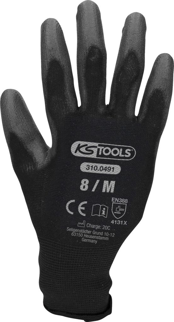 KS TOOLS 310.0491 Mikro-Feinstrickhandschuhe-schwarz, 8, 12 Paar