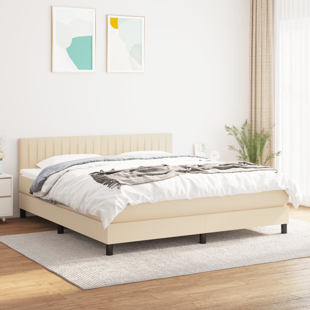 The Living Store Boxspringbett mit Matratze Creme 180x200 cm Stoff