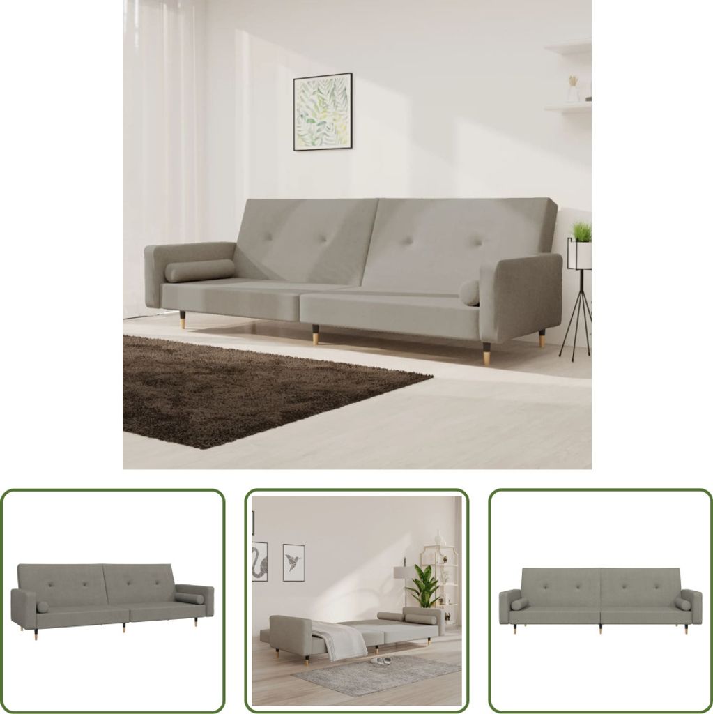 The Living Store Schlafsofa 2-Sitzer mit 2 Kissen Hellgrau Samt