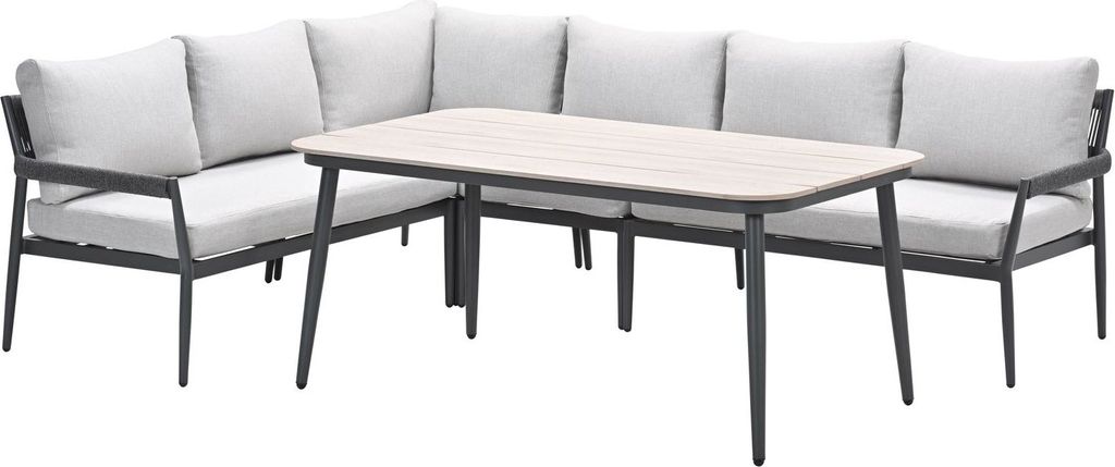 Garden Impressions Barcelona Lounge- Diningset - 5-teilig - carbon black - rope dark grey - valley sand