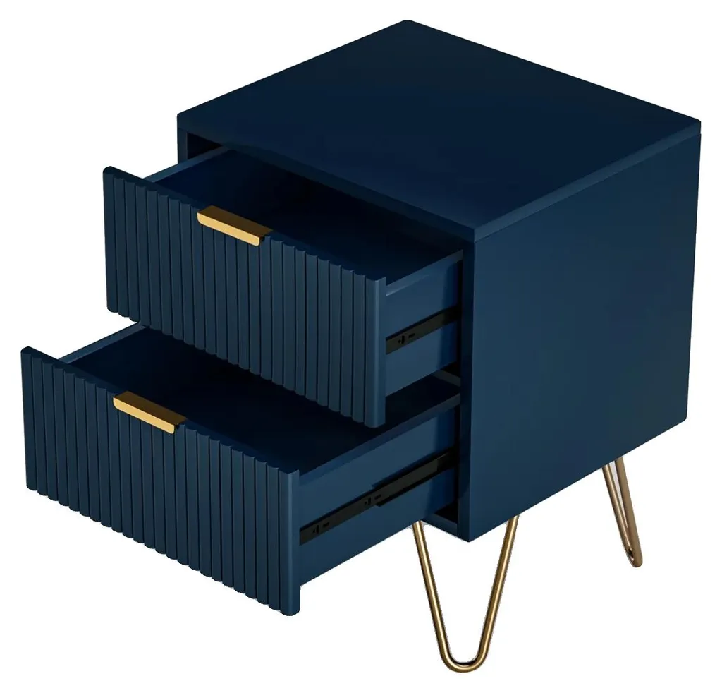 Table de chevet bleu foncé avec 2 tiroirs - Design moderne 40x35x50cm