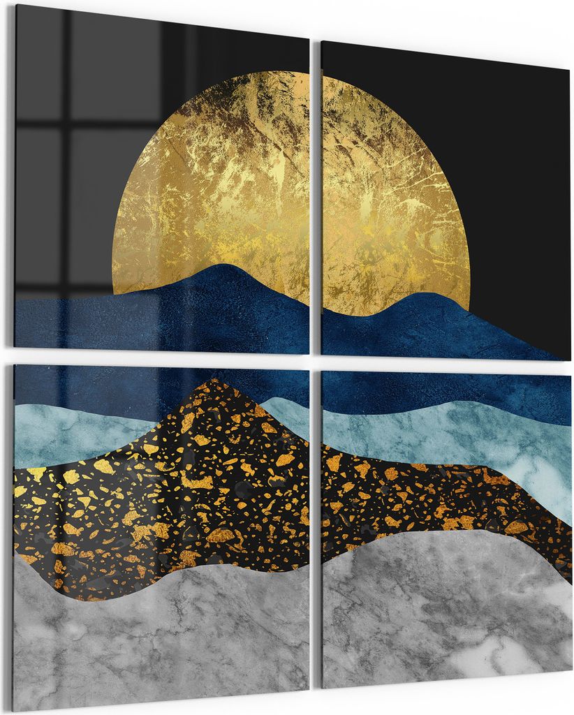 DEQORI Glasbild Echtglas 4x50x50 cm 'Goldene Mondnacht' Wandbilder XXL groß
