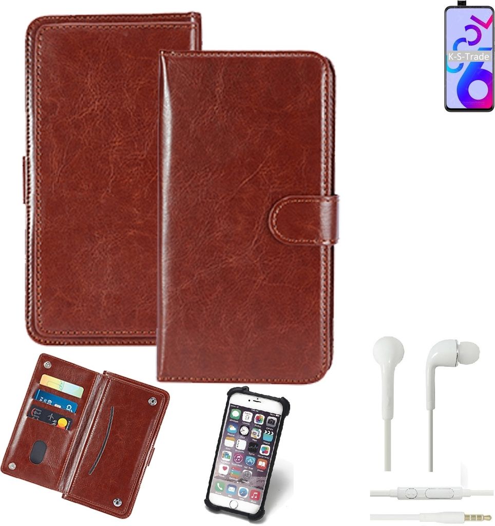 K-S-Trade 360° Hülle kompatibel mit Coolpad Cool 6 inkl. Headphones braun Kunstleder Case BookCase WalletCase Kunstlederederhülle Handyhülle,