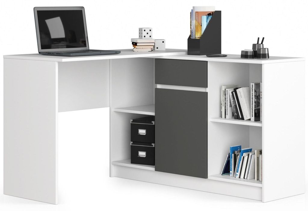 Eckschreibtisch Set 120cm mit Kommode 1 Schublade 1 Tür 6 Fächer Arbeitstisch