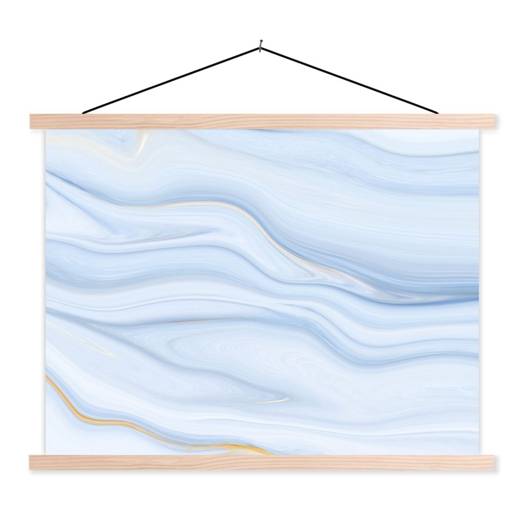 MuchoWow Textilposter Marmor - Welle - Blau - Muster - Marmoroptik - Pastell 120x90 cm mit holzfarbenen Rahmen - Magnetisch