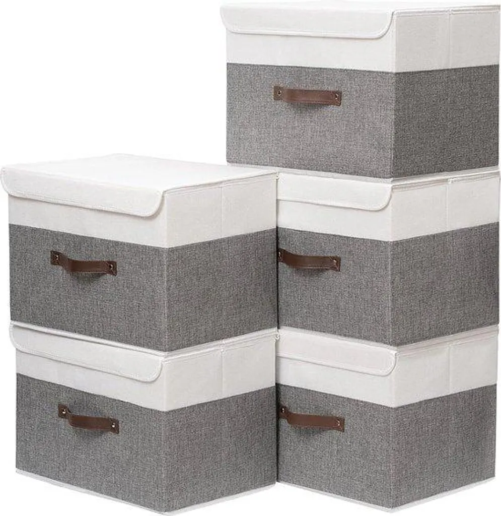 Rangement Vêtements et Serviettes : Lot de 5 Boîtes Pliables Grises