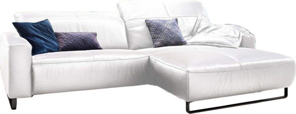 KAWOLA Sofa YORK Leder Life-line white Recamiere rechts Fuß Metall schwarz