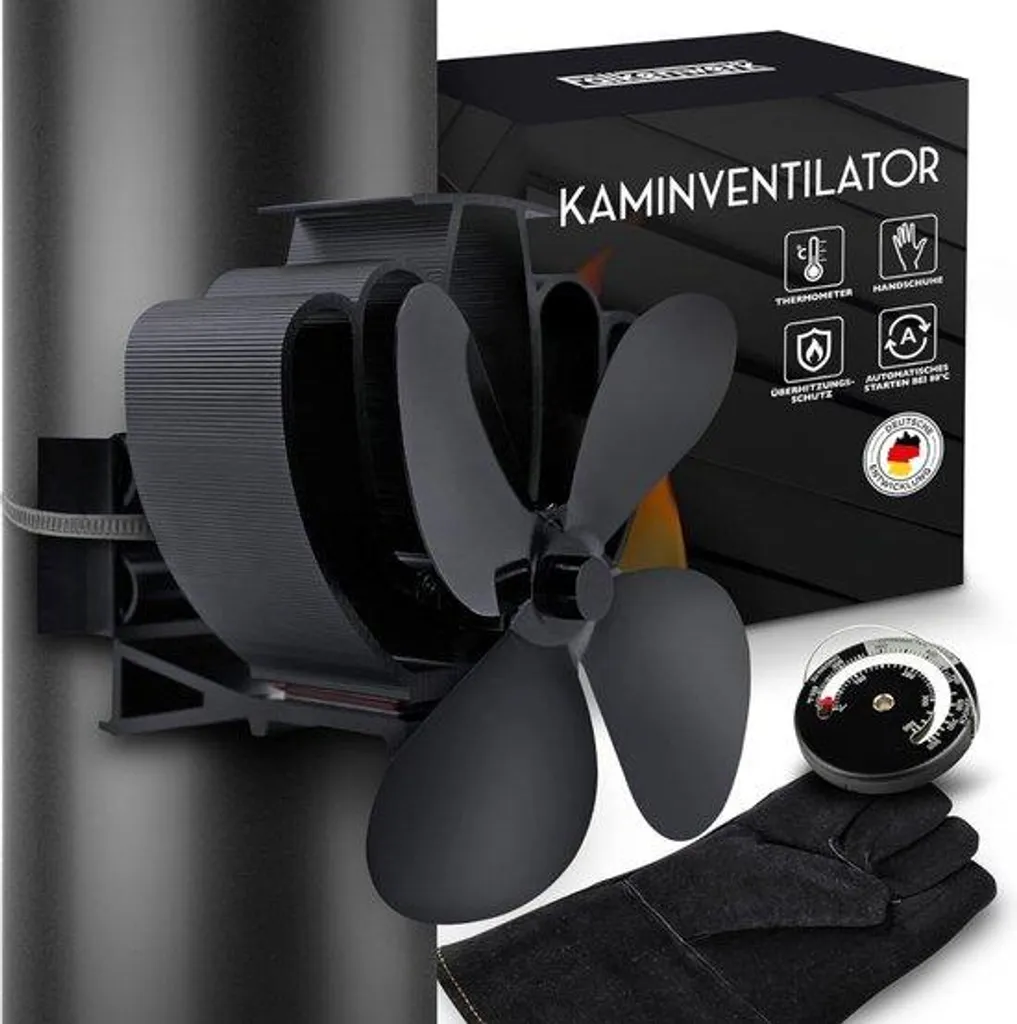 Ventilateur thermique pour poêle et cheminée silencieux à flux d'air