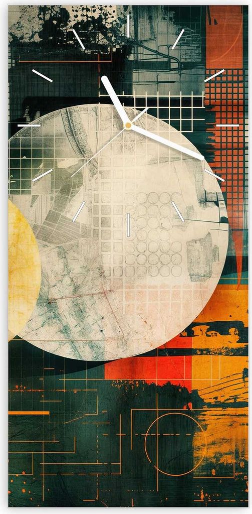 Wanduhr aus Glas mit Motiv Abstrakte Geometrie- 30 x 60 cm - inkl. Aufhängesystem