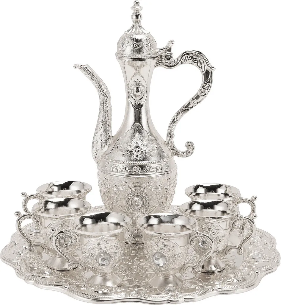 Set di Tazza di Caffè Vintage in Metallo e Servizio Tè in Lega