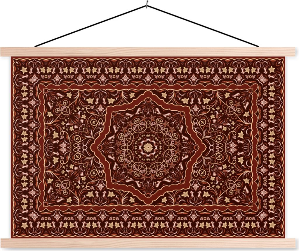 MuchoWow Textilposter Persischer Teppich - Teppich - Mandala 120x80 cm mit holzfarbenen Rahmen - Aufhängeset
