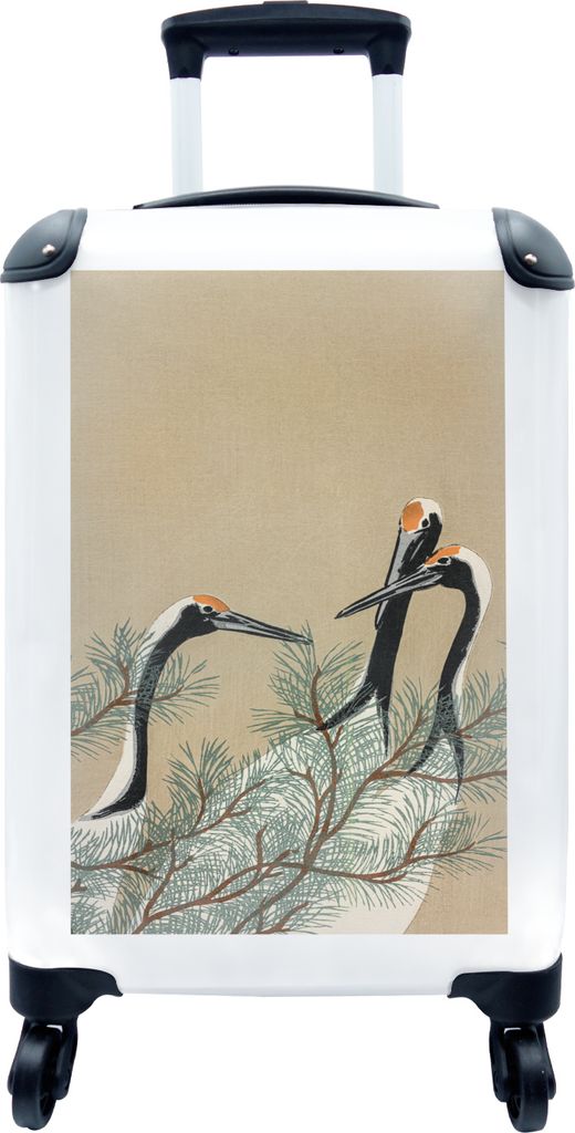 MuchoWow MuchoWow Koffer Handgepäck Trolley Rollkoffer Kleine Reisekoffer mit 4 Rollen - Japandi - Kranich - Blätter - Zweig - Cabin Size < 5...