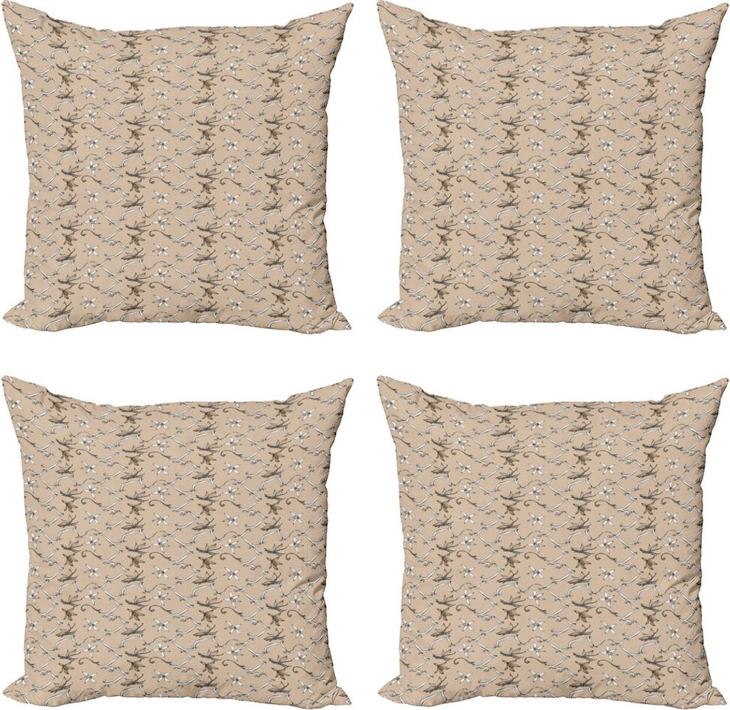 ABAKUHAUS Vanille Kissenbezug Set (4 Stück), Nostalgische Aromatische Blume, Moderner Doppelseitiger Digitaldruck, 50 cm x 50 cm, Warm Taupe Weiß