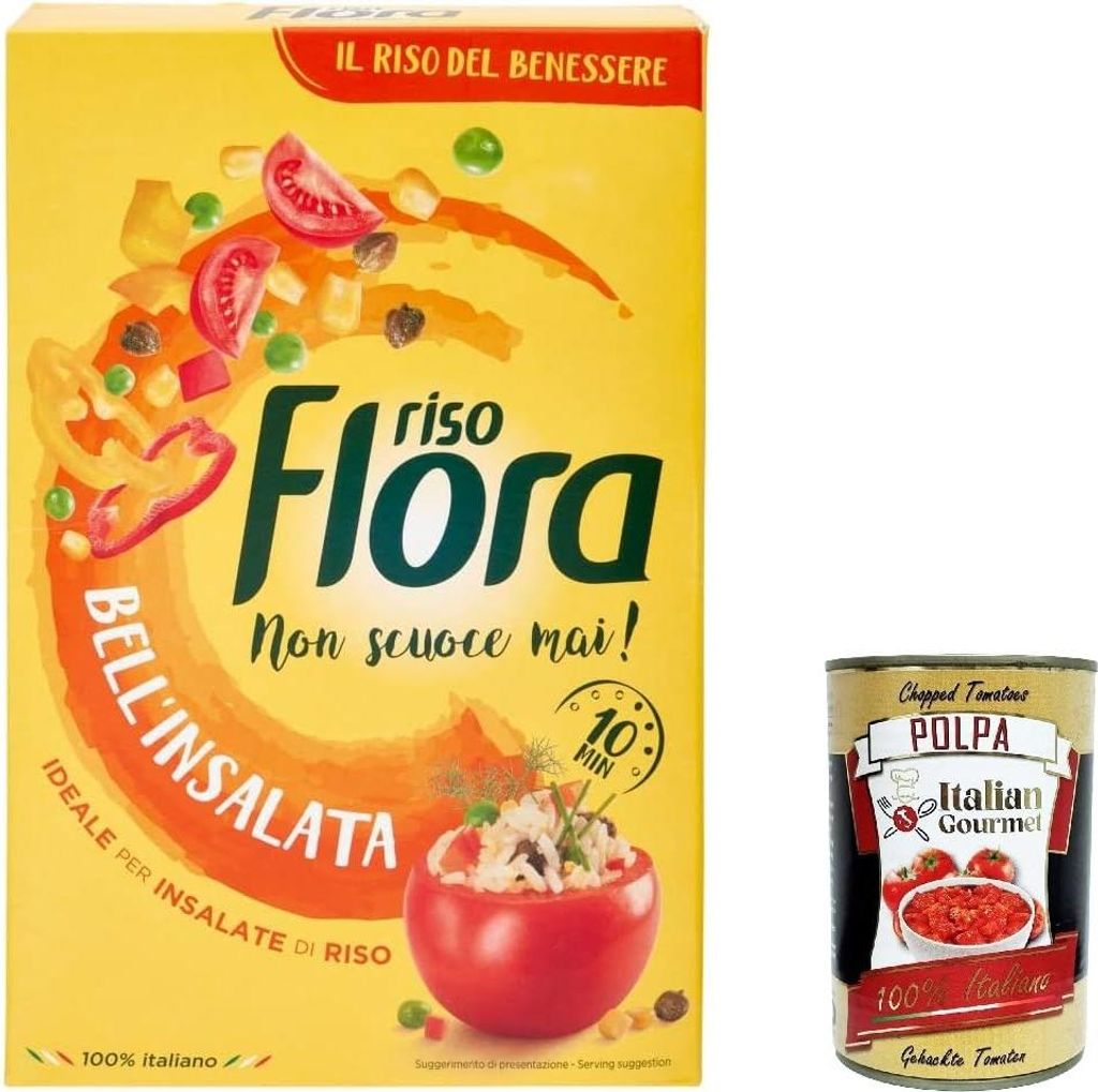 12x Flora Riso Bell'Insalata Ideale per Insalate di Riso, 100 % italienischer Reis, Idealer Reis für Reissalate 1Kg + Italian Gourmet polpa 400g