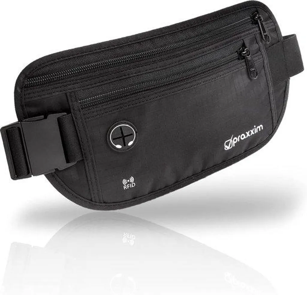 Ceinture de voyage anti-RFID noire avec compartiments secrets de sécurité