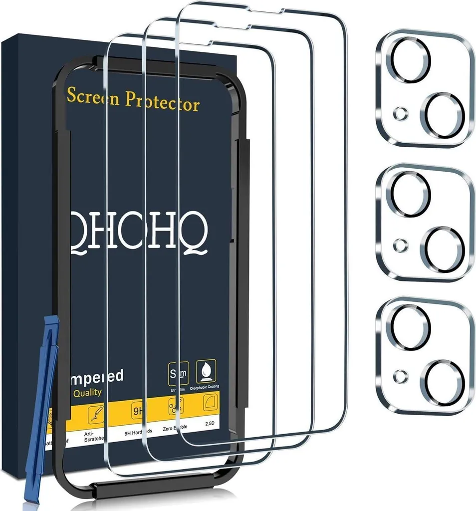 QHOHQ Pellicola iPhone 14 13 Vetro Blindato 9H con Proteggi Obiettivo