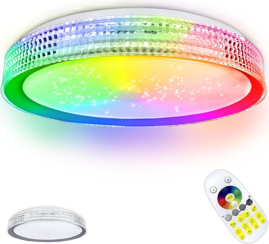 JOIEYOU Deckenlampe LED Deckenleuchte Flach 60W RGB IP44 Wasserfest Modern Deckenleuchten Deckenbeleuchtung mit Fernbedienung Sternenhimmel Lampe f...