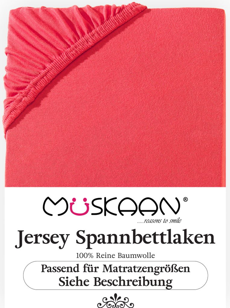 Müskaan Jersey Spannbettlaken 90x200cm - 100x200cm rot bis 22cm Matratzenhöhe Gummizug Bettlaken 100% Baumwolle