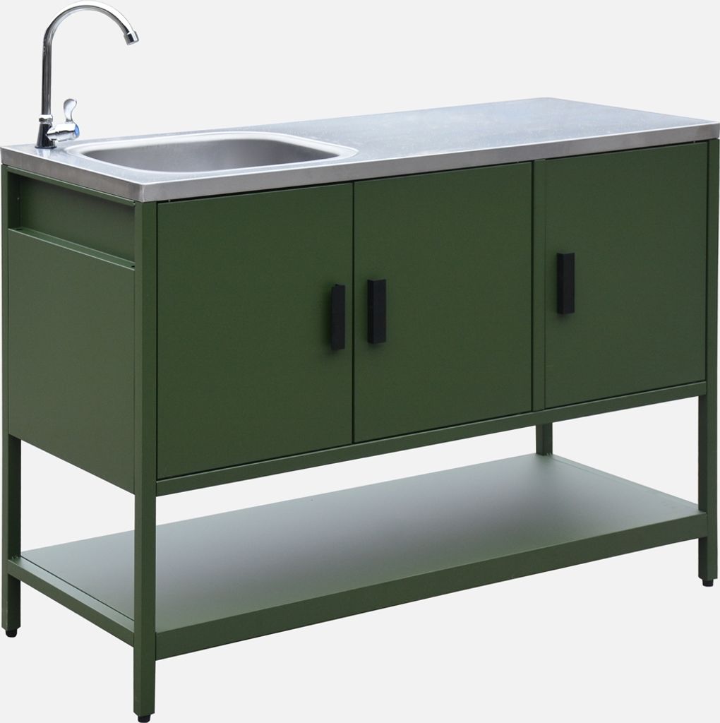 sweeek - Outdoor-Küche aus Stahl mit Spüle L120 cm - Grün Produktbild 