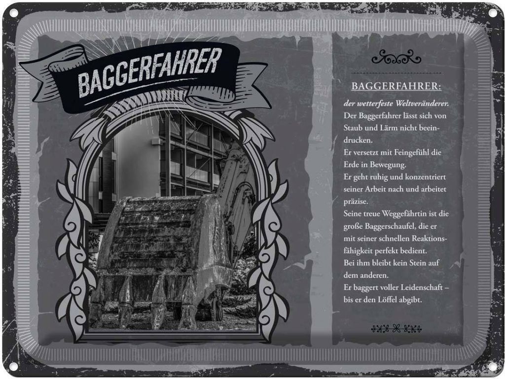 vianmo Blechschild 30x40 cm Baggerfahrer Staub Lärm baggert Spruch Zitat