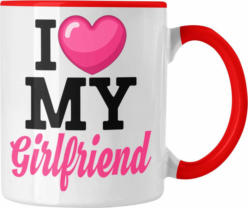 Trendation - I Love My Girlfriend Tasse Geschenk Liebe Valentinstag Freundin Freund (Rot)