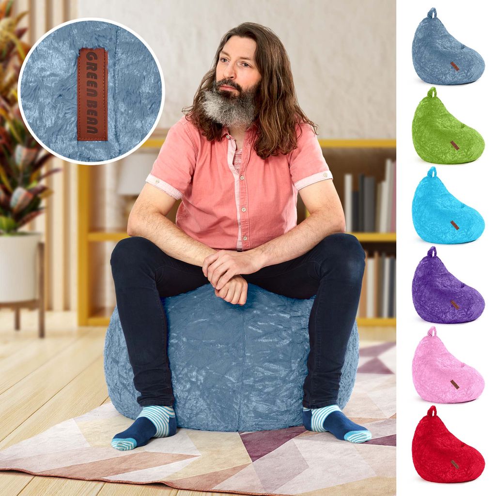 Green Bean Plüsch Sitzsack 60x45x45cm - Indoor Sitzkissen mit 120L EPS Perlen Füllung waschbar - Bean Bag Lounge Chair Sitzhocker - Grau