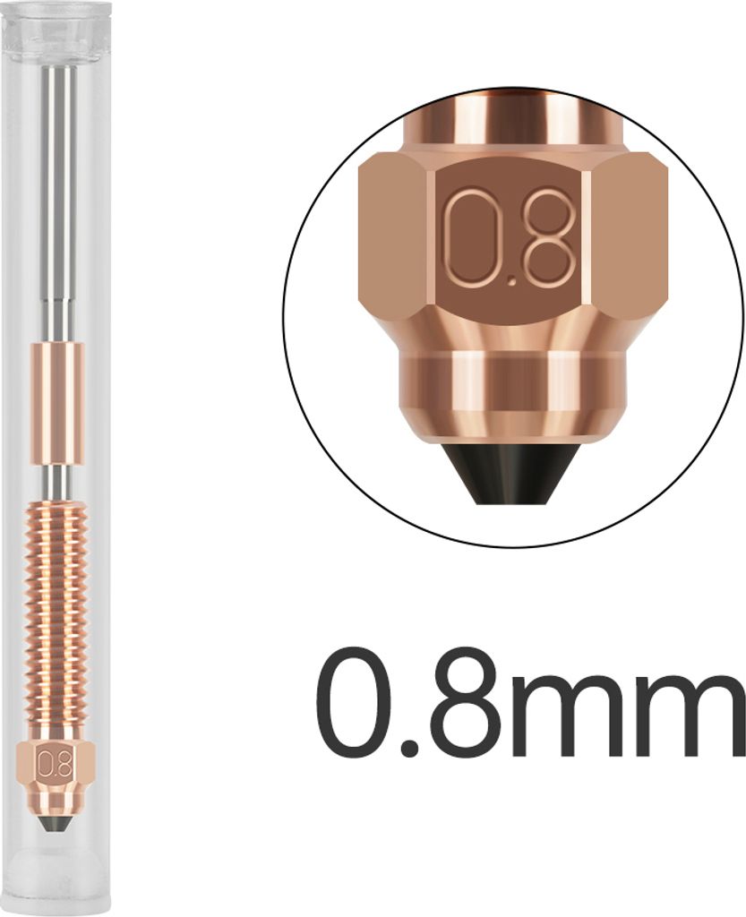 3D-Druckerzubehoer, 0,8 mm CZ-Kupfer-Beschichtungsduese aus gehaertetem Stahl, kompatibel mit Creality K1C/K1 Max/Ender 3 V3. Integrierte Bimetall-...