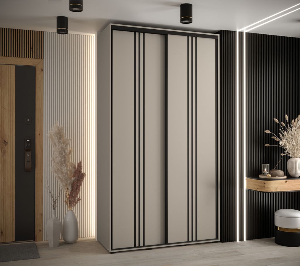 Kleiderschrank INDIRA 6 - 130/60 cm, Kaschmir / Schwarz
