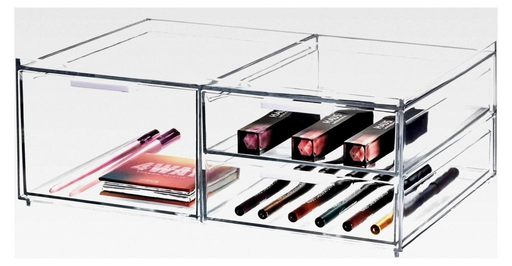 iDesign Make-up Organizer, Schmink Aufbewahrung mit 3 Schubladen, Mini Kommode aus Kunststoff für Make-up und Tools, Transparent