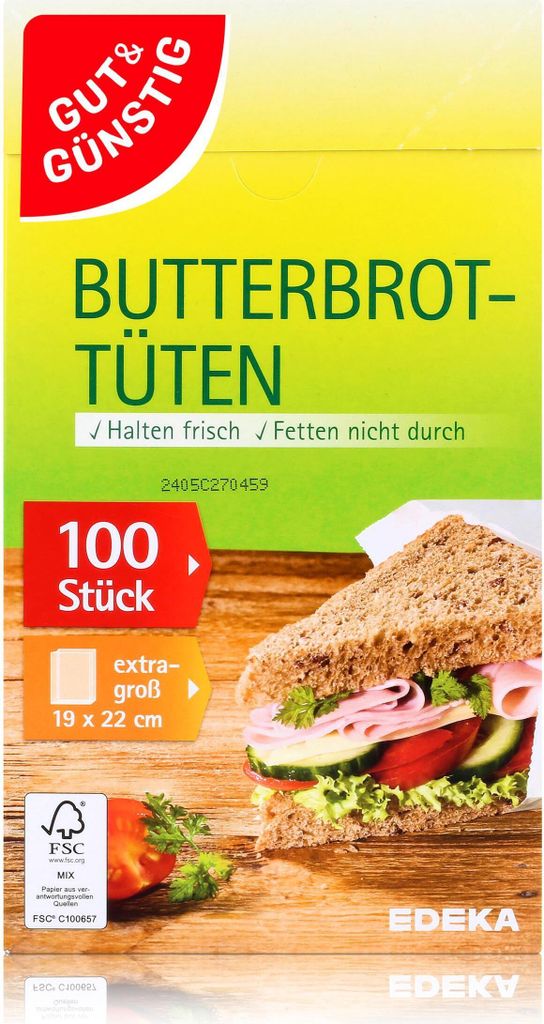 Gut & Günstig Butterbrottüten Butterbrotpapier 100stk. (1er Pack)