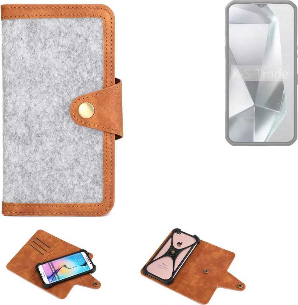 K-S-Trade Handyhülle kompatibel mit Oukitel WP39 Schutzhülle Filz-Hülle Kunst-Leder hellgrau braun (1x)