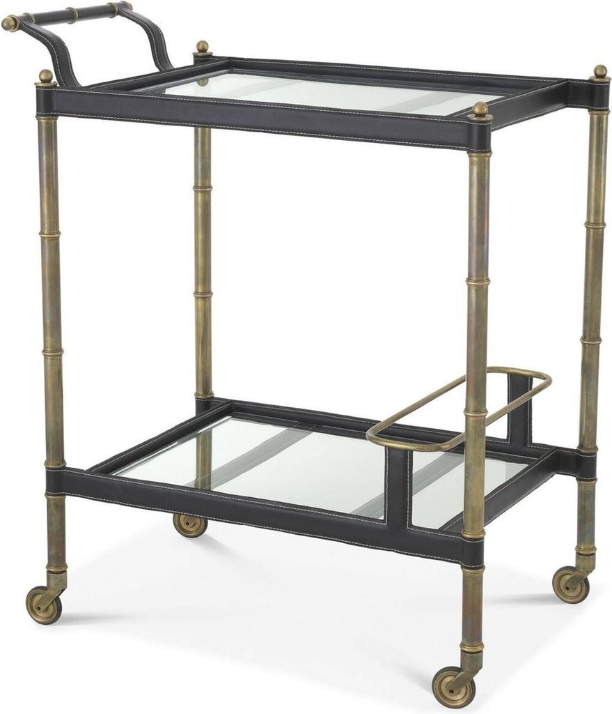 Casa Padrino Luxus Servierwagen Vintage Messingfarben / Schwarz 74 x 44,5 x H. 84 cm - Hotel Restaurant Gastronomie Trolley - Luxus Accessoires