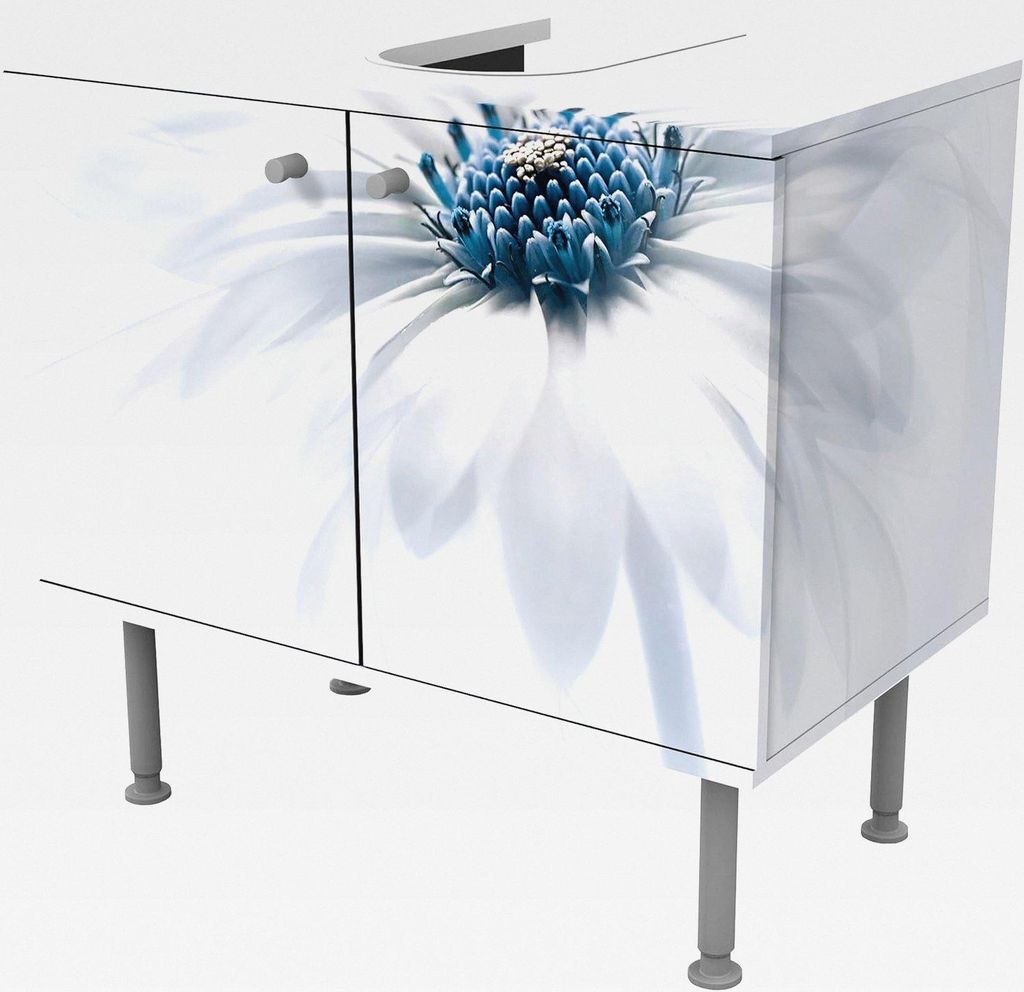 Waschbeckenunterschrank 2 Türen Blumen höhenverstellbar mit Füßen - 60er Breite - originell Modern Unterschrank Weiss Bad Gäste WC Möbel mit ...