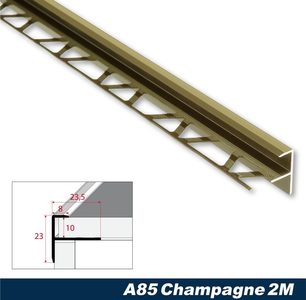 Effector Fliesenschiene aus eloxiertem Aluminium - Fliesenkanten Schutz - (F-Form Profil 2 Meter Champagne) Fliesenkantenprofile Abdeckung Übergan...